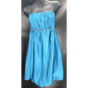 Jessica McClintock For Gunne Sax Blue Satin Spaghetti Strap Short Dress Sz 13/14